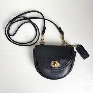 Vtg Coach 9826 Black Leather Turn Lock Mini Belt Bag Crossbody Purse